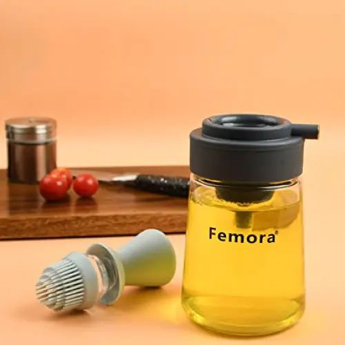 Femora Oil Dispenser Glass Bottle With Grey Silicone Brush
