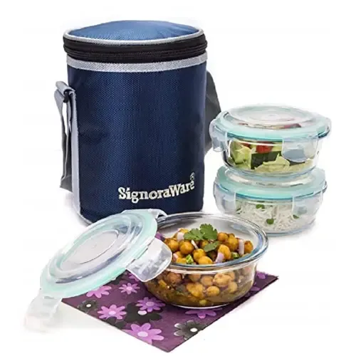 Signoraware Executive Borosilicate Glass 3 Lunch Box With Bag - Set Of 3