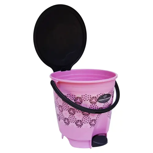 Princeware Wave Round Plastic Pedal Dustbin - Pink