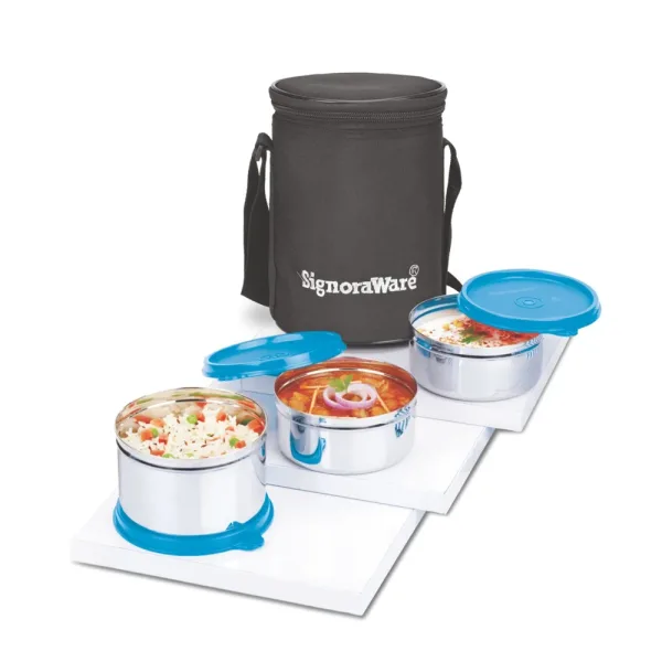 SignoraWare Executive Steel Medium Lunch Box (Blue) - 3 Containers
