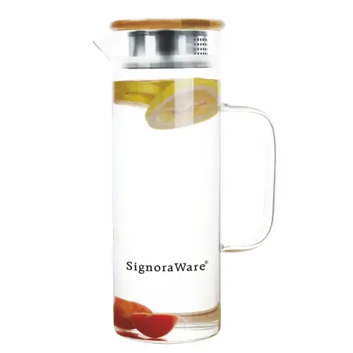 SignoraWare Saffron Borosilicate Glass Jug With Bamboo Lid - 1 L