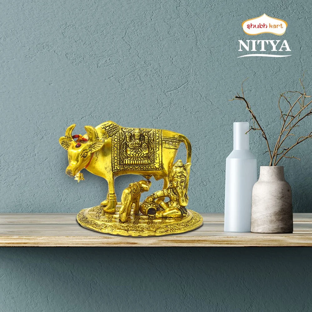 Shubhkart Nitya Kamdhenu Cow And Calf With Gopal Krishna Showpiece