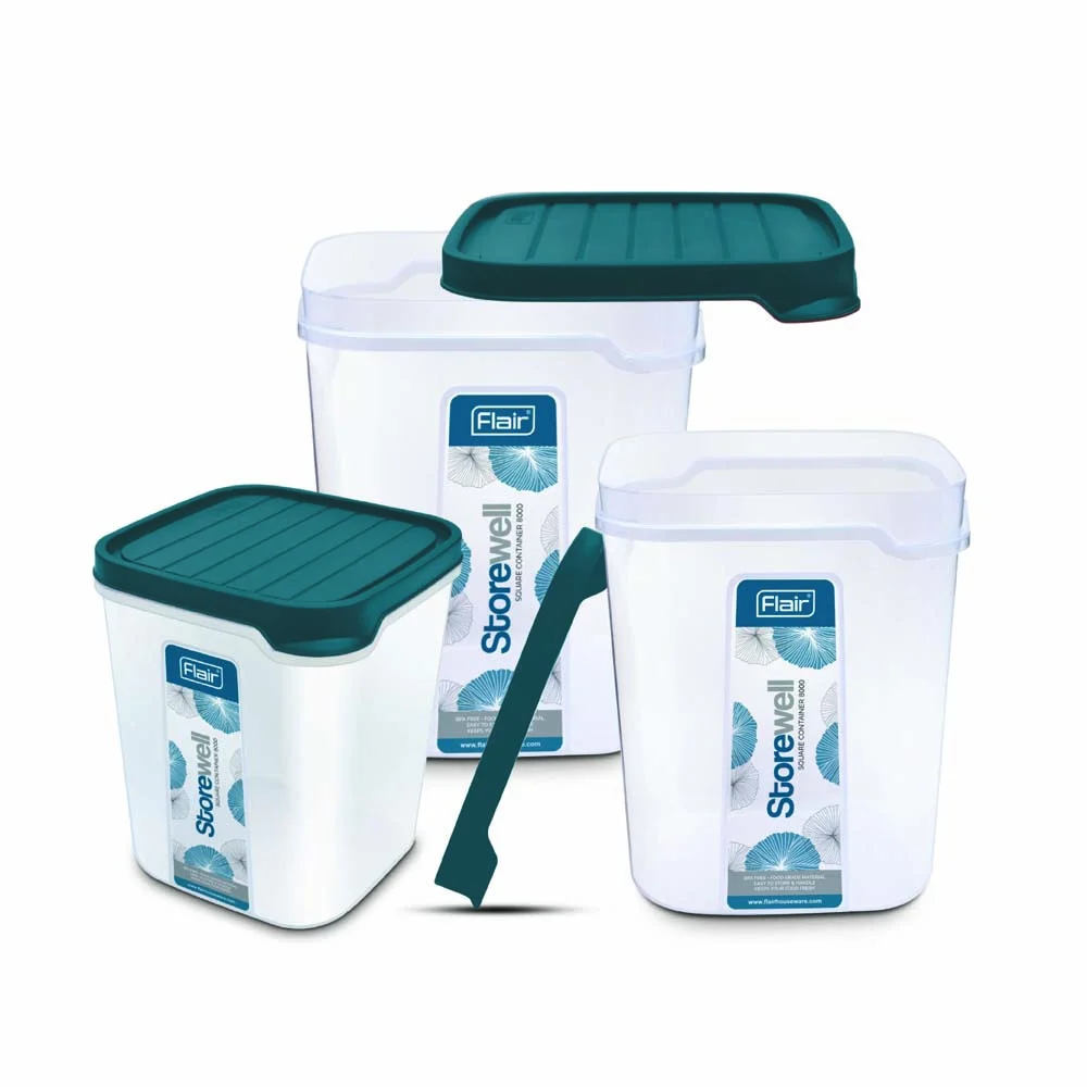 Flair Storewell Square Plastic Container (Blue) - Set Of 3