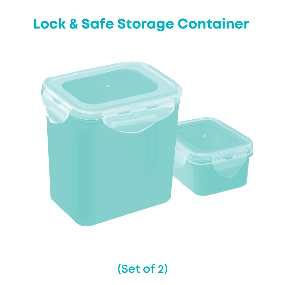 All Time Plastic Lock & Safe Storage Container (Mint Colour) - Set Of 2