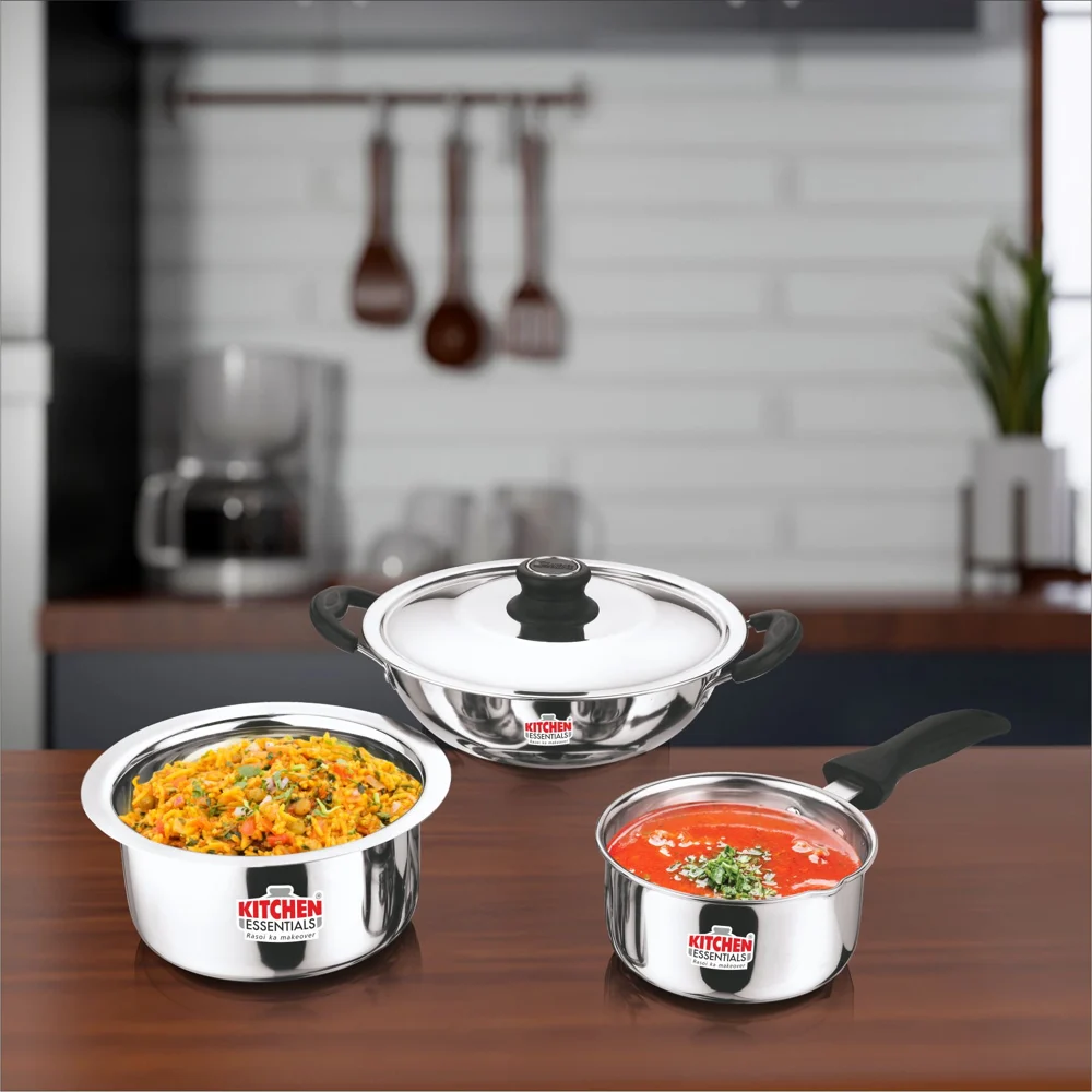 Kitchen Essentials Stainless Steel Flat Bottom Delight Cookware Set - 4 Pieces