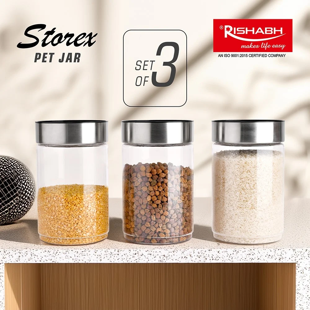 Rishabh Storex 1000 Storage Container Set With Steel Lid (800 ml) - Set Of 3