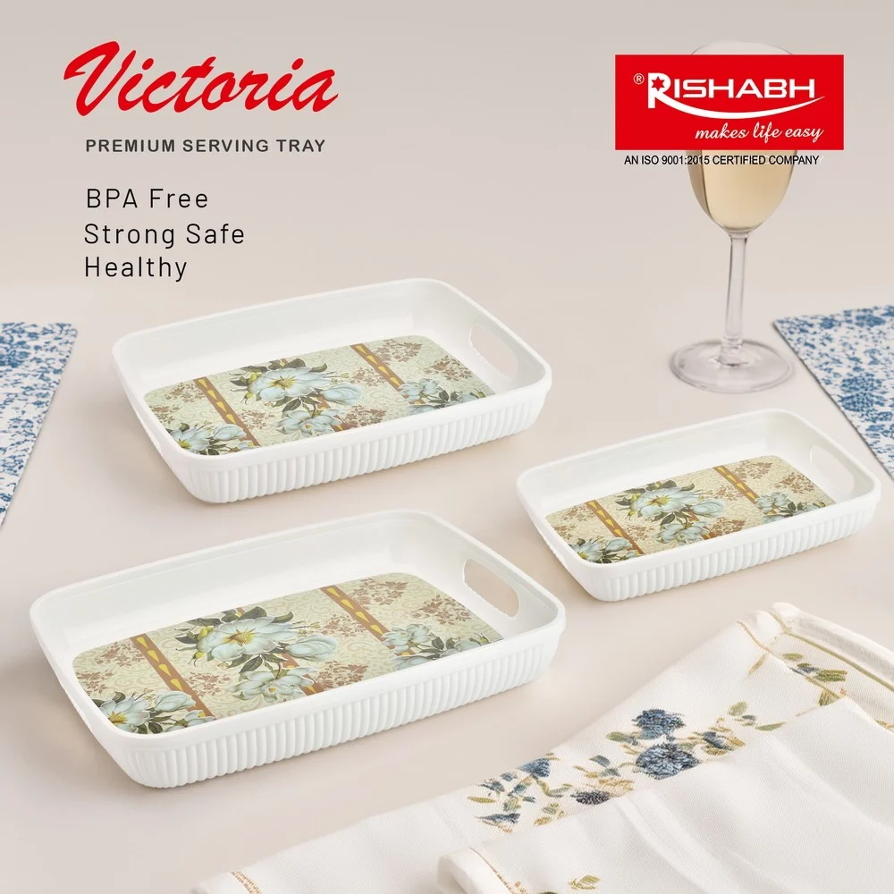 Rishabh Victoria Premium Serving Tray Set (White) - Set Of 3