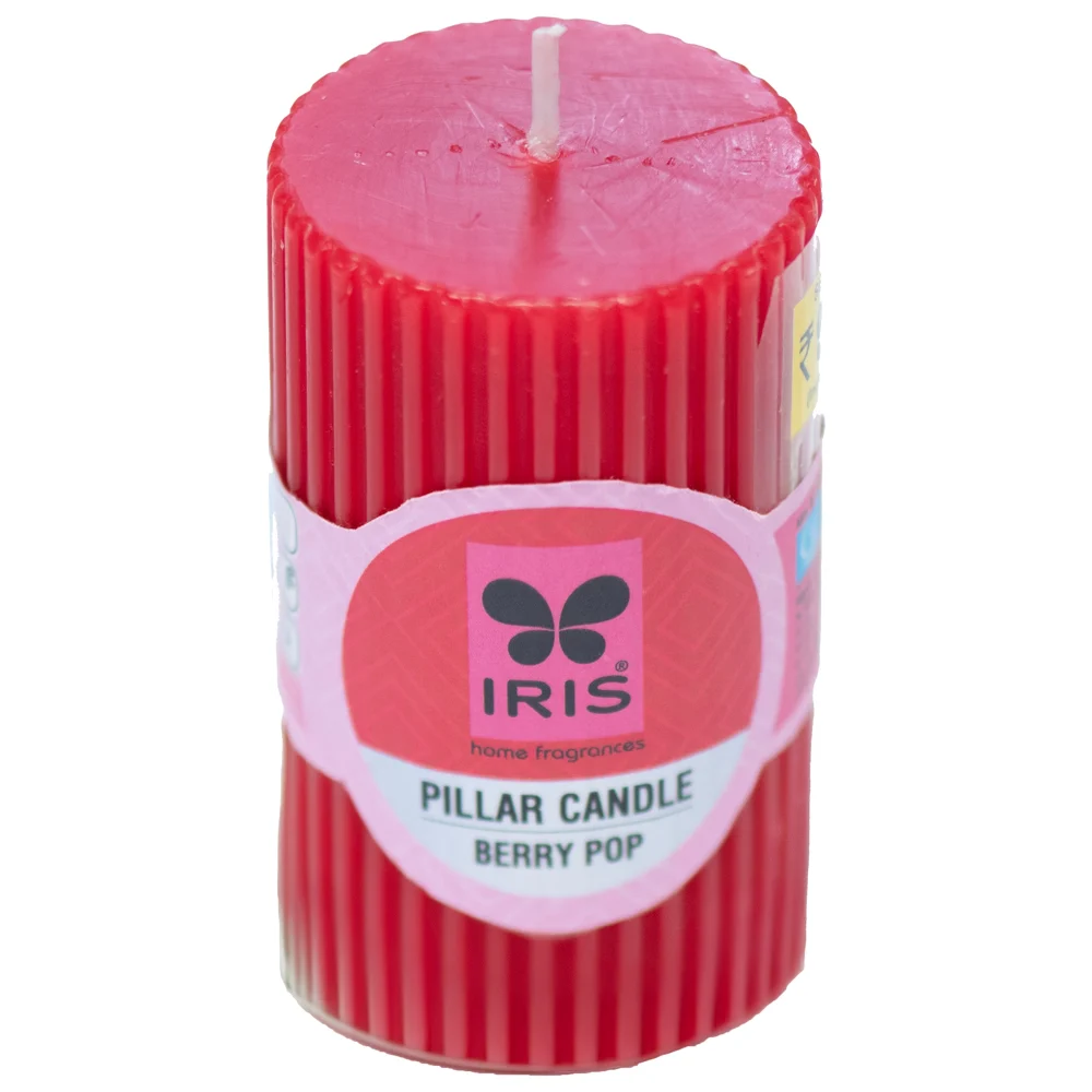 Iris Ribbed Pillar Candle Berry Pop