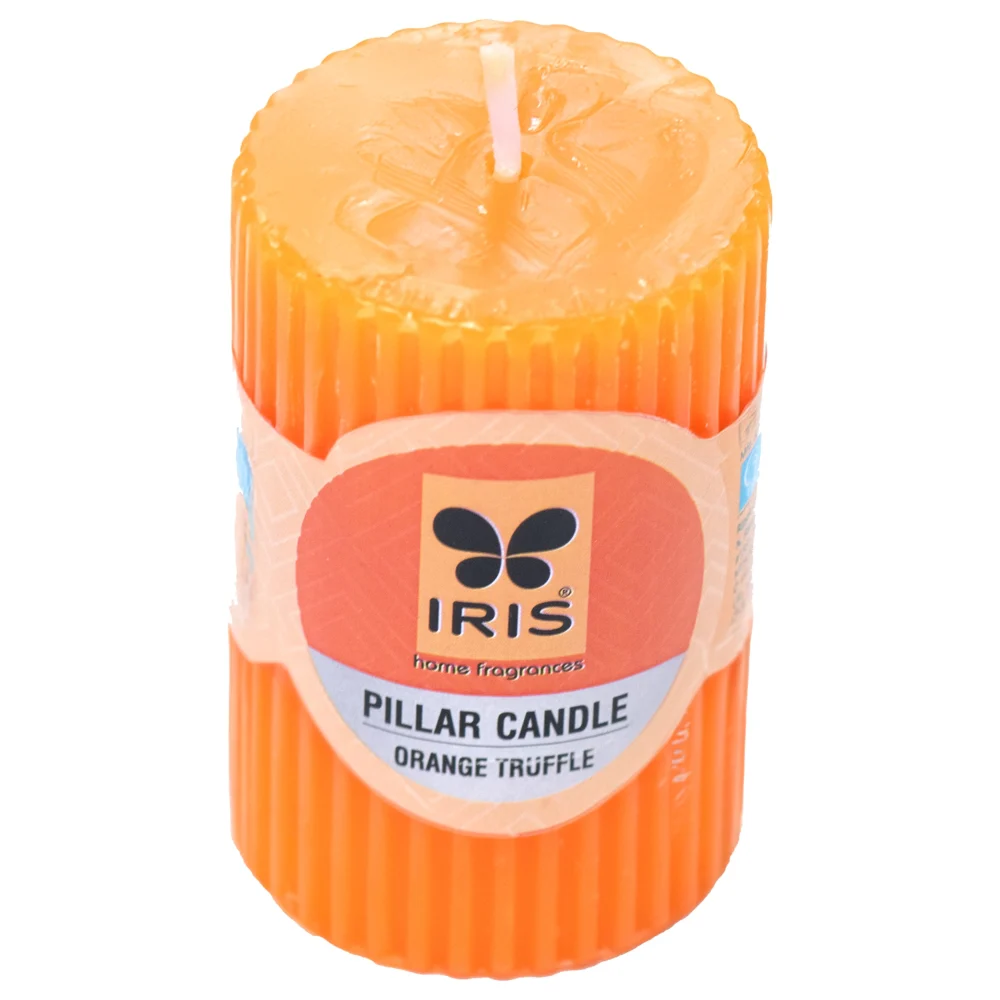 Iris Ribbed Pillar Candle Orange Truffle