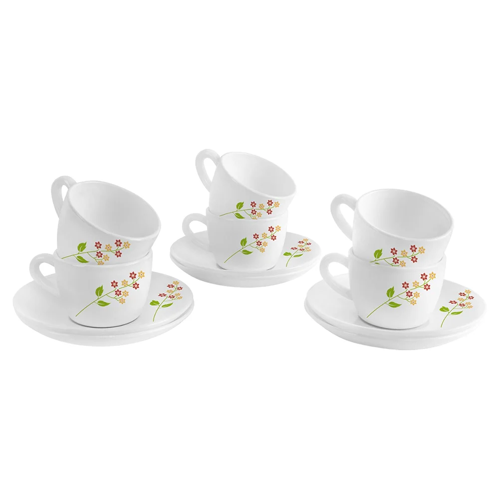 Cello Dazzle Queen Cup & Saucer Secret Garden - White (130 ml) 12 Piece