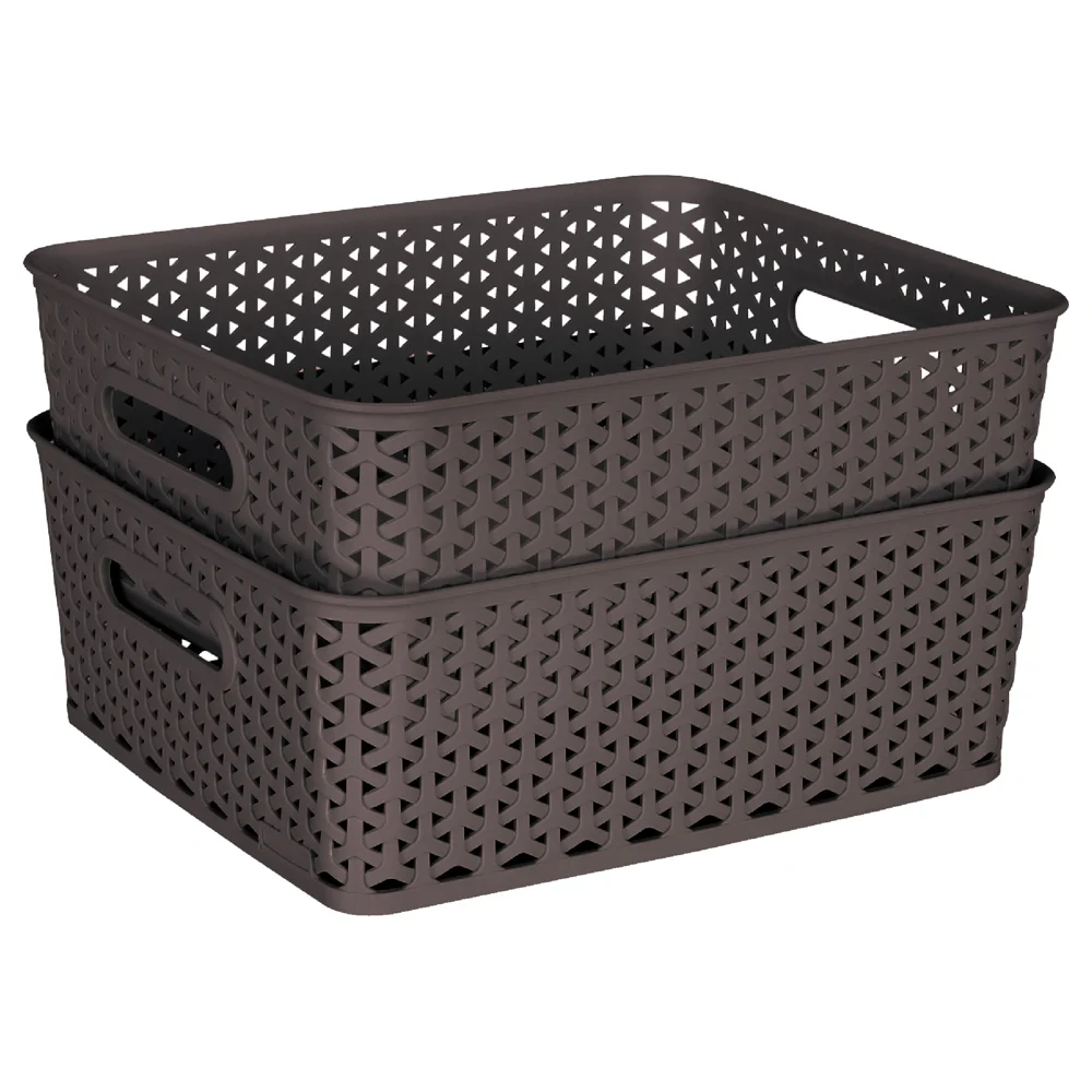 Kolorr Plastic Royal Medium Basket (Dark Brown) 6 L - Set Of 2