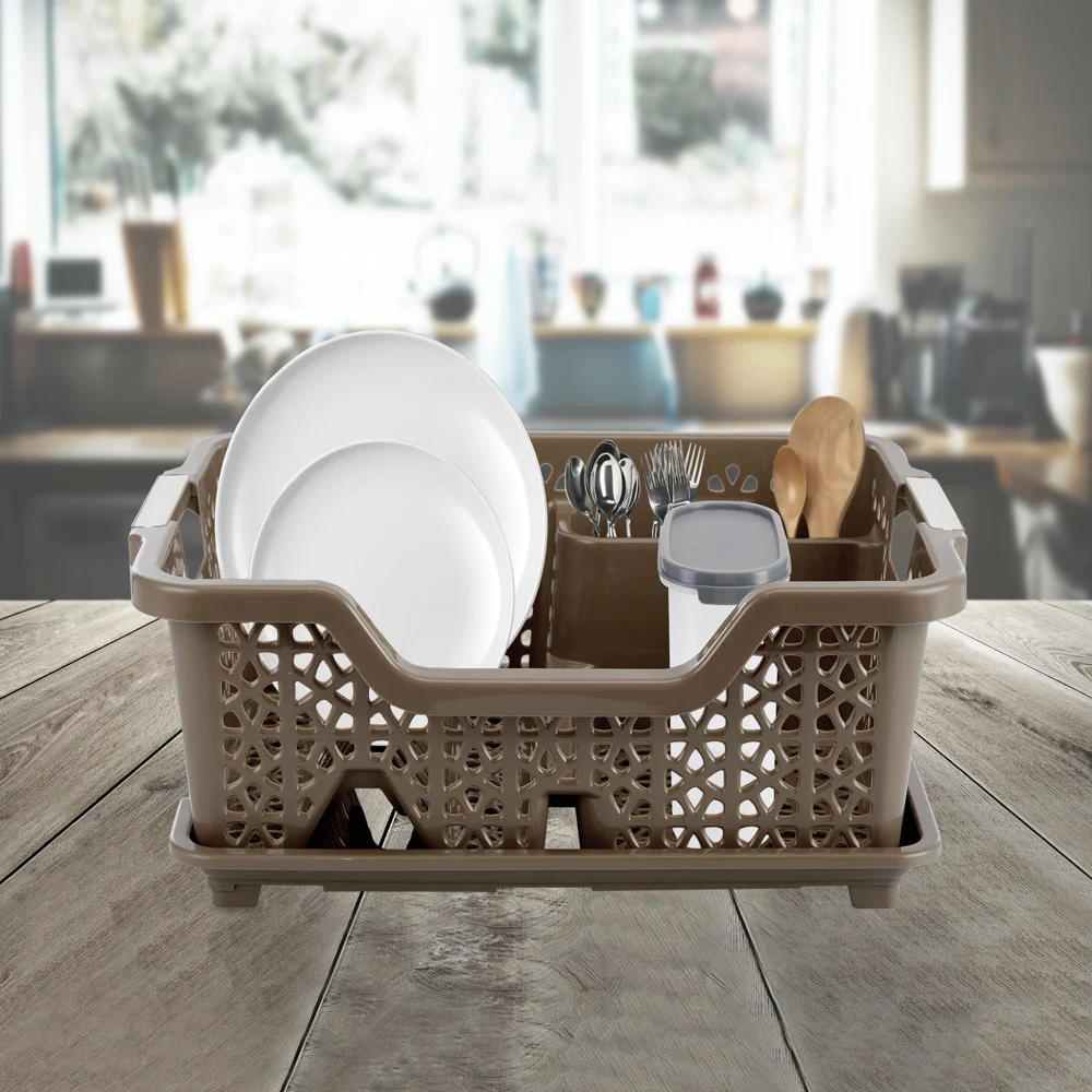 Kolorr Plastic Florina Dish Rack With Tray - Dark Brown