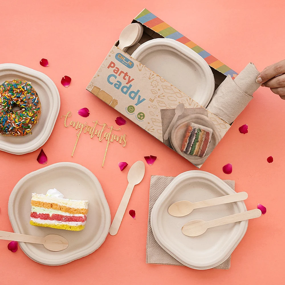 Chuk Disposable Bagasse Combo (10 Plates 10 Spoons & 10 Tissues)