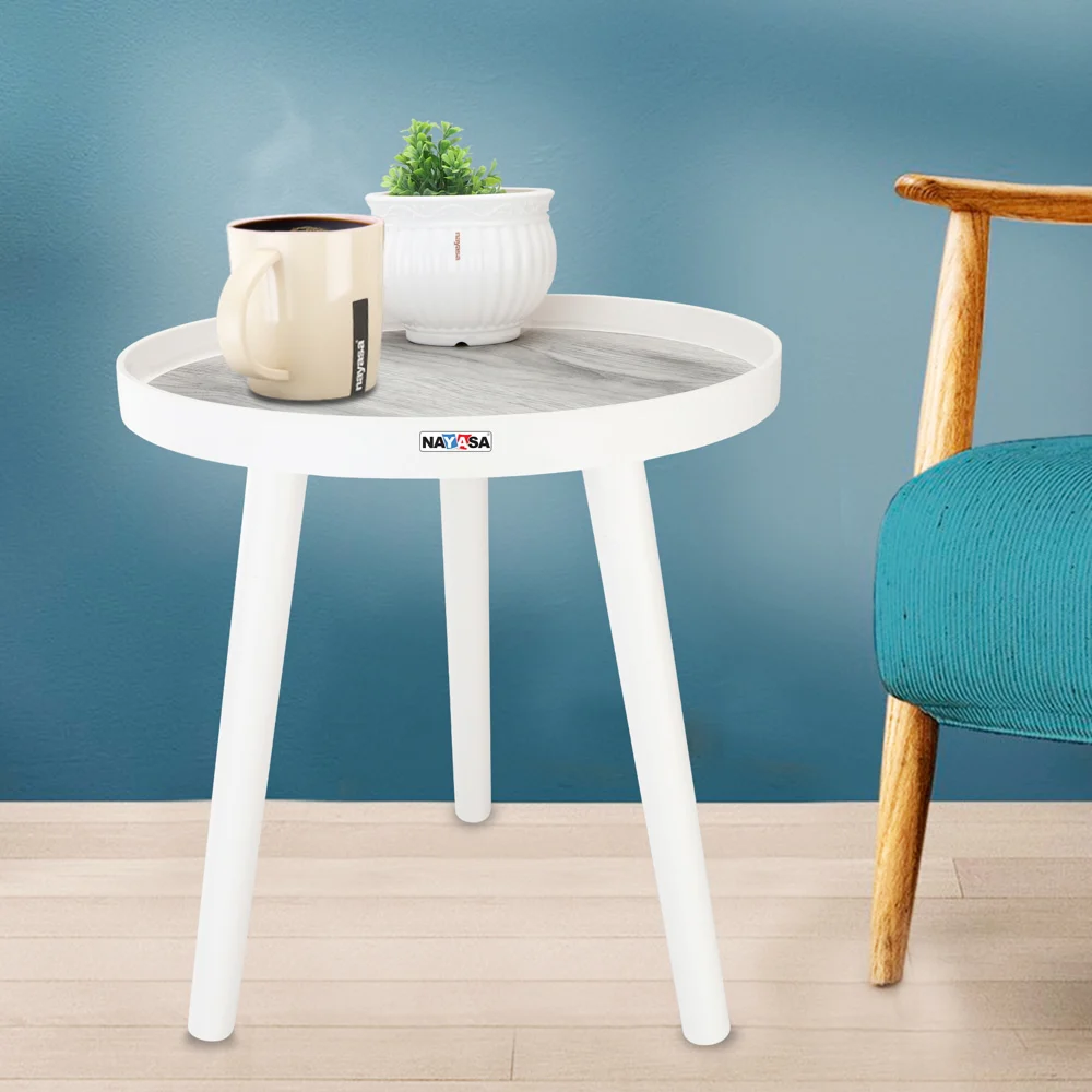 Nayasa Round Modern Plastic Side Coffee Table - White & Grey