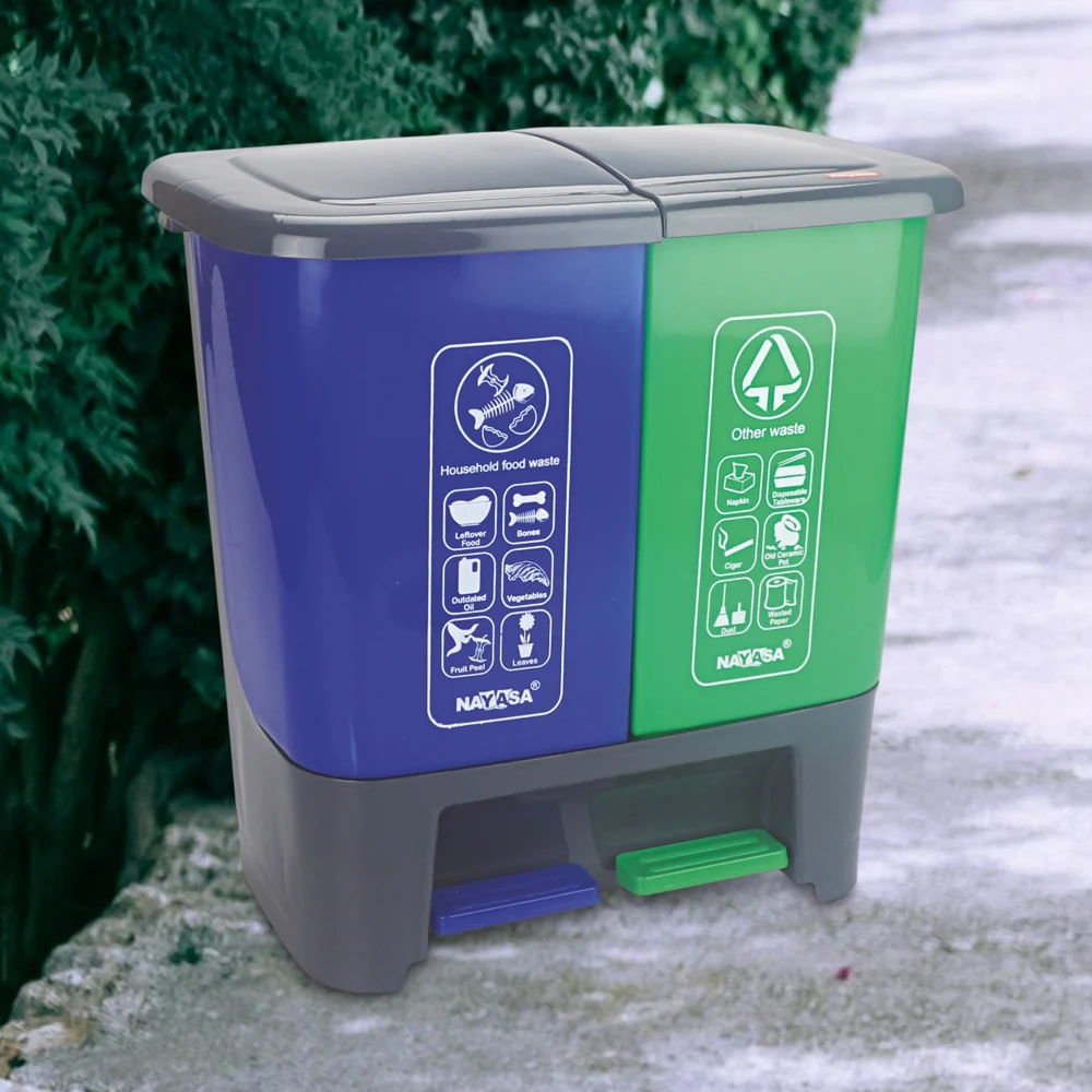 Nayasa 2 In 1 Bold Step-On Durable Storage Dustbin - Blue & Green