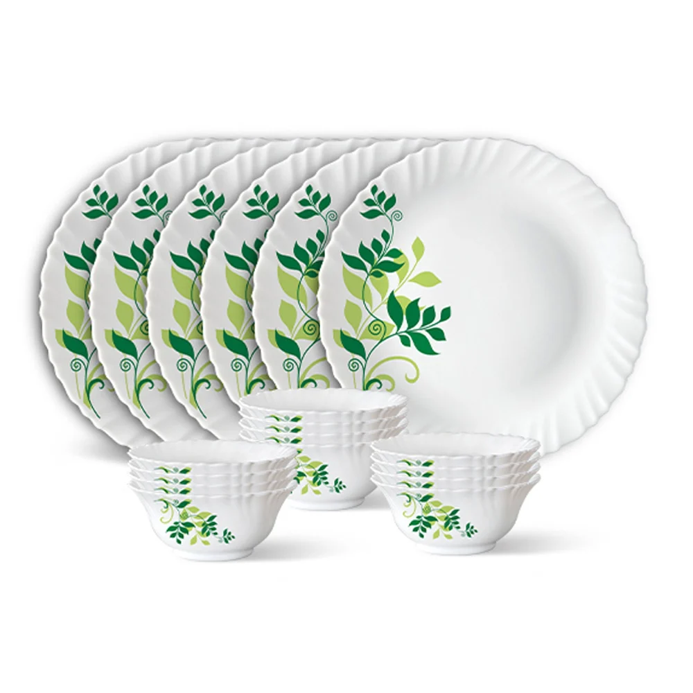 Larah By Borosil Dinner Set (Thali Set) Fern - 18 Pieces