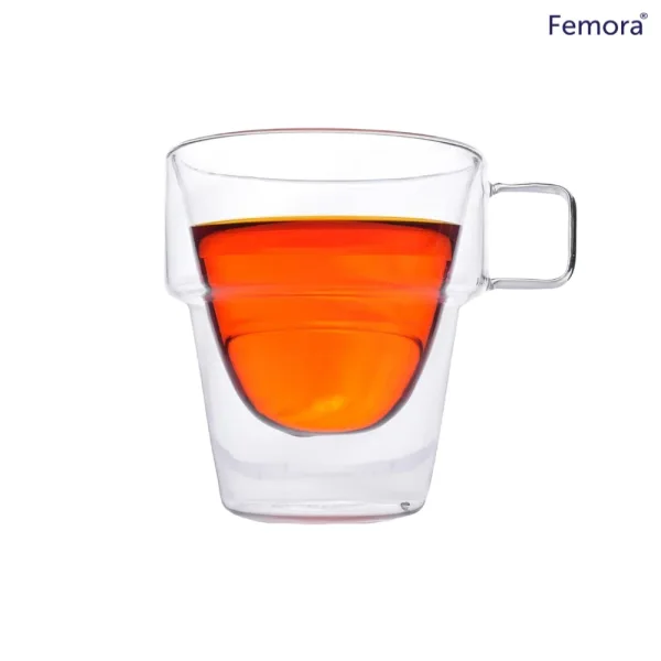 Femora Double Wall Glass Coffee Mug - 235 ml