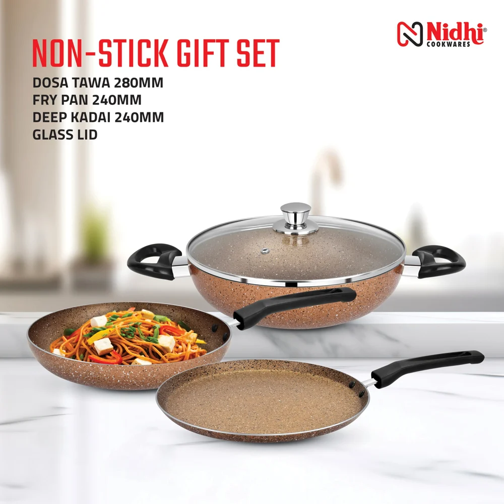 Nidhi Omega Non Stick Set (Golden) - Set Of 4