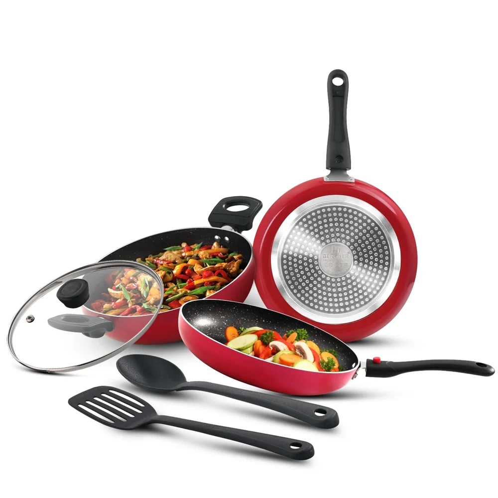 Bergner Non-Stick Induction Base Sherry Plus Cookware Set (Red) - 6 Pieces