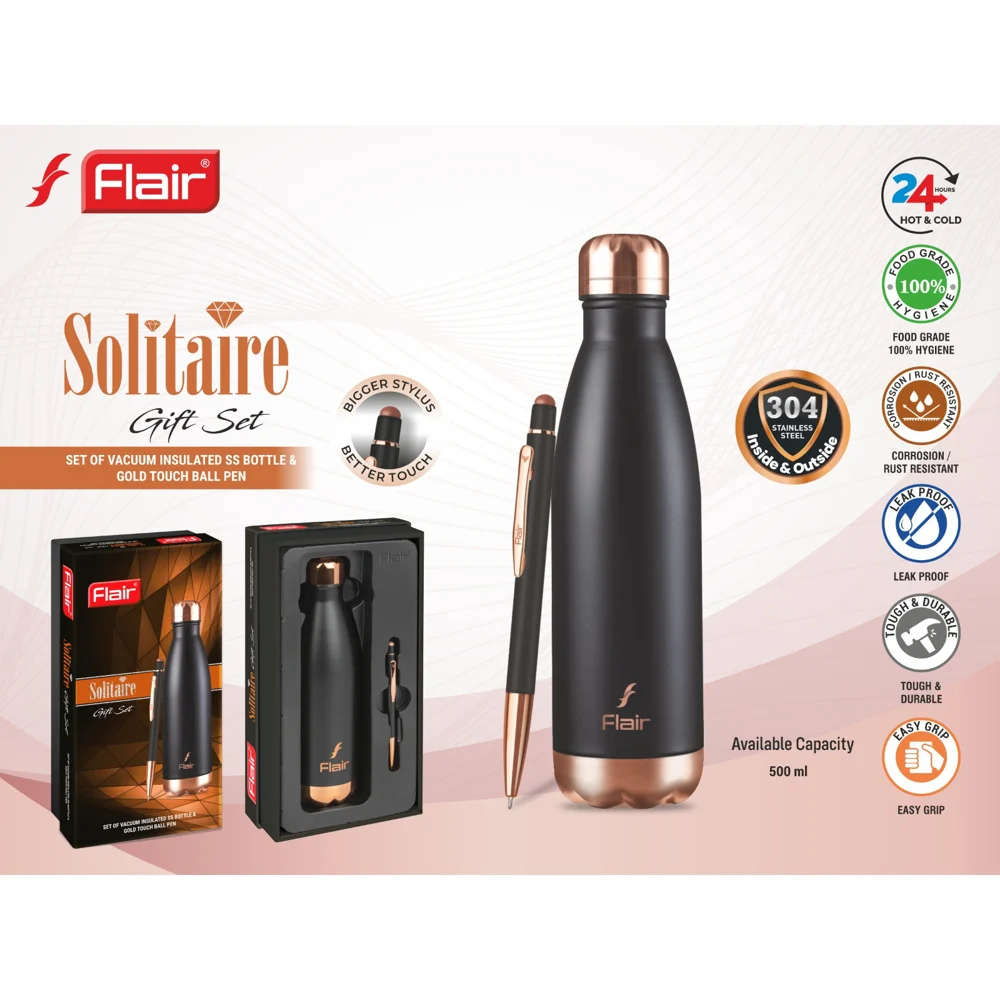 Flair Solitaire Gift Set of Insulated Stainless Steel Bottle & Ball Pen