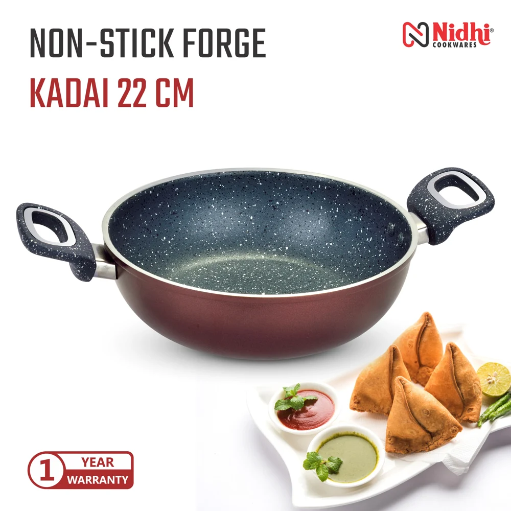 Nidhi Non-Stick Forge Kadhai (Wine) - 22 cm