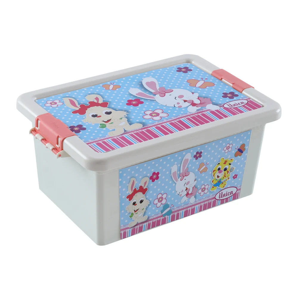 Unica Bunny Print Storage Box (White & Coral) - 7.2 L