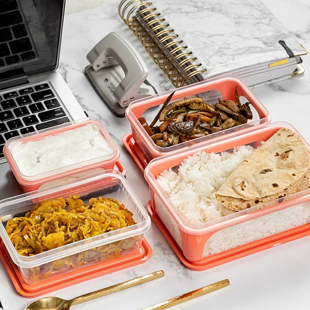 Unica 2K Rectangular Storage Container (Coral) - Set of 4