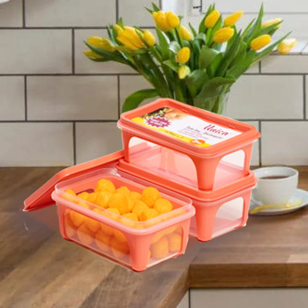 Unica 2K Rectangular Storage Container (Coral) 1.56 L - Set of 3