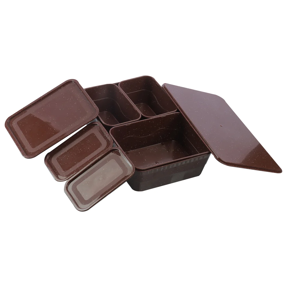 Unica Multipurpose Tray With Lid (Brown) - Set of 4
