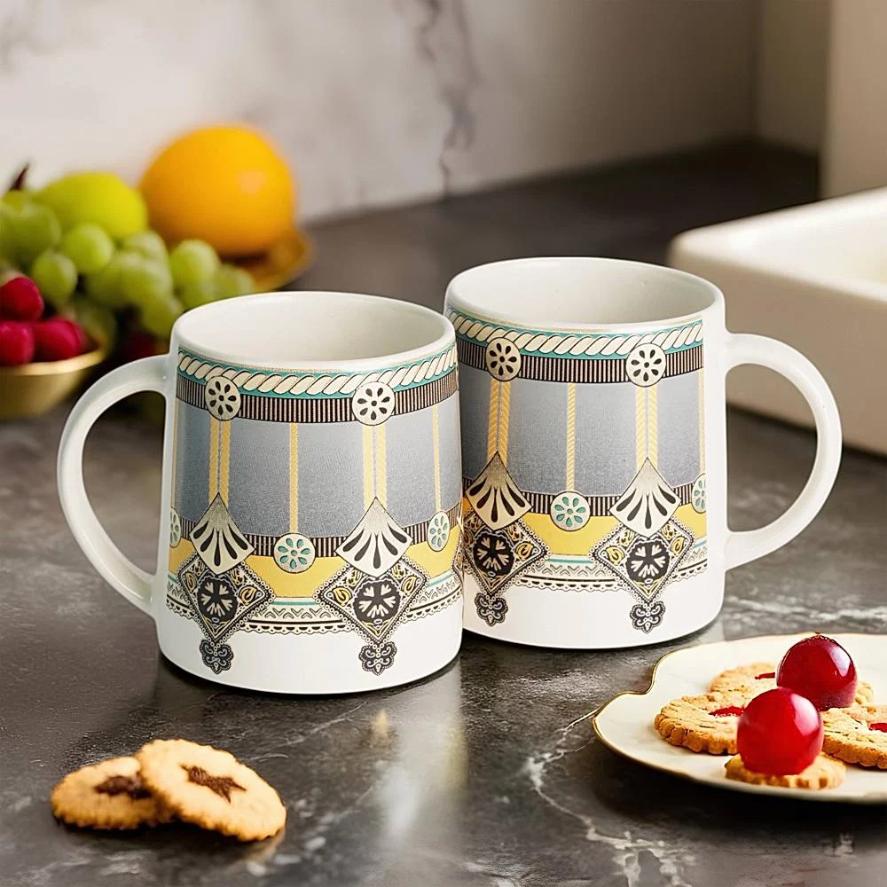 Somny Ceramic Alive Milk Mug Grey (330 ml) - Set Of 2