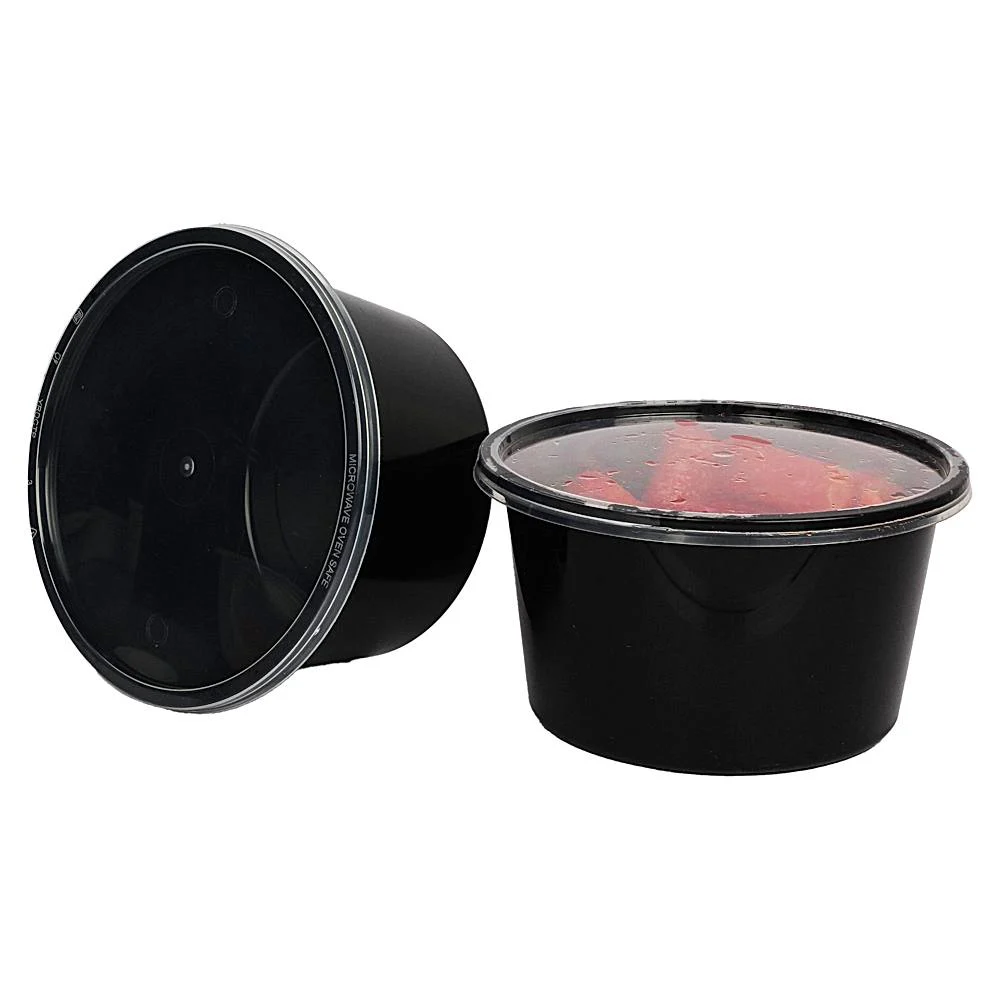 Vinay Trading Round Plastic Container Black (500 ml) - Pack Of 10