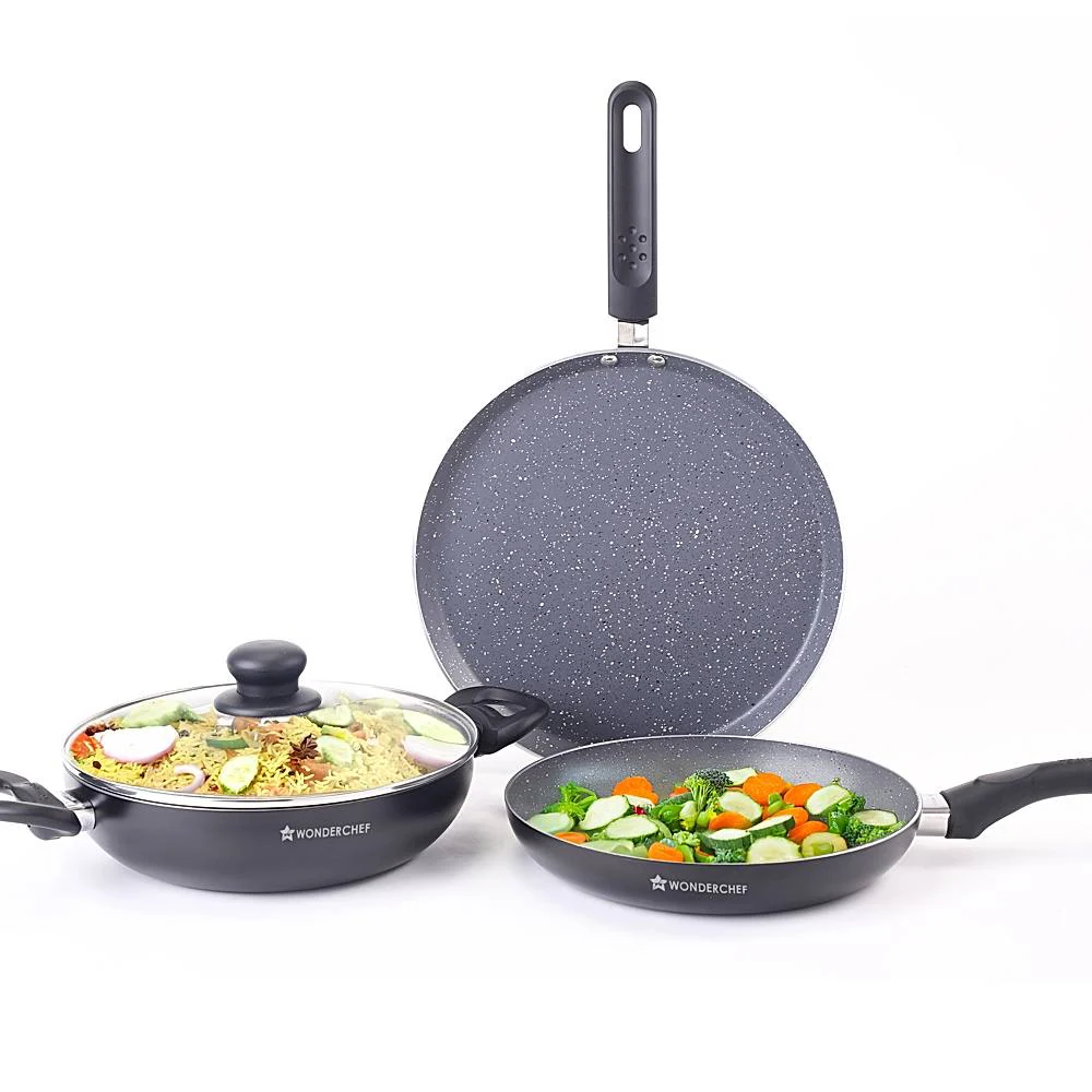 Wonderchef Sienna Non-Stick Cookware Set (Kadhai Fry Pan Dosa Tawa)
