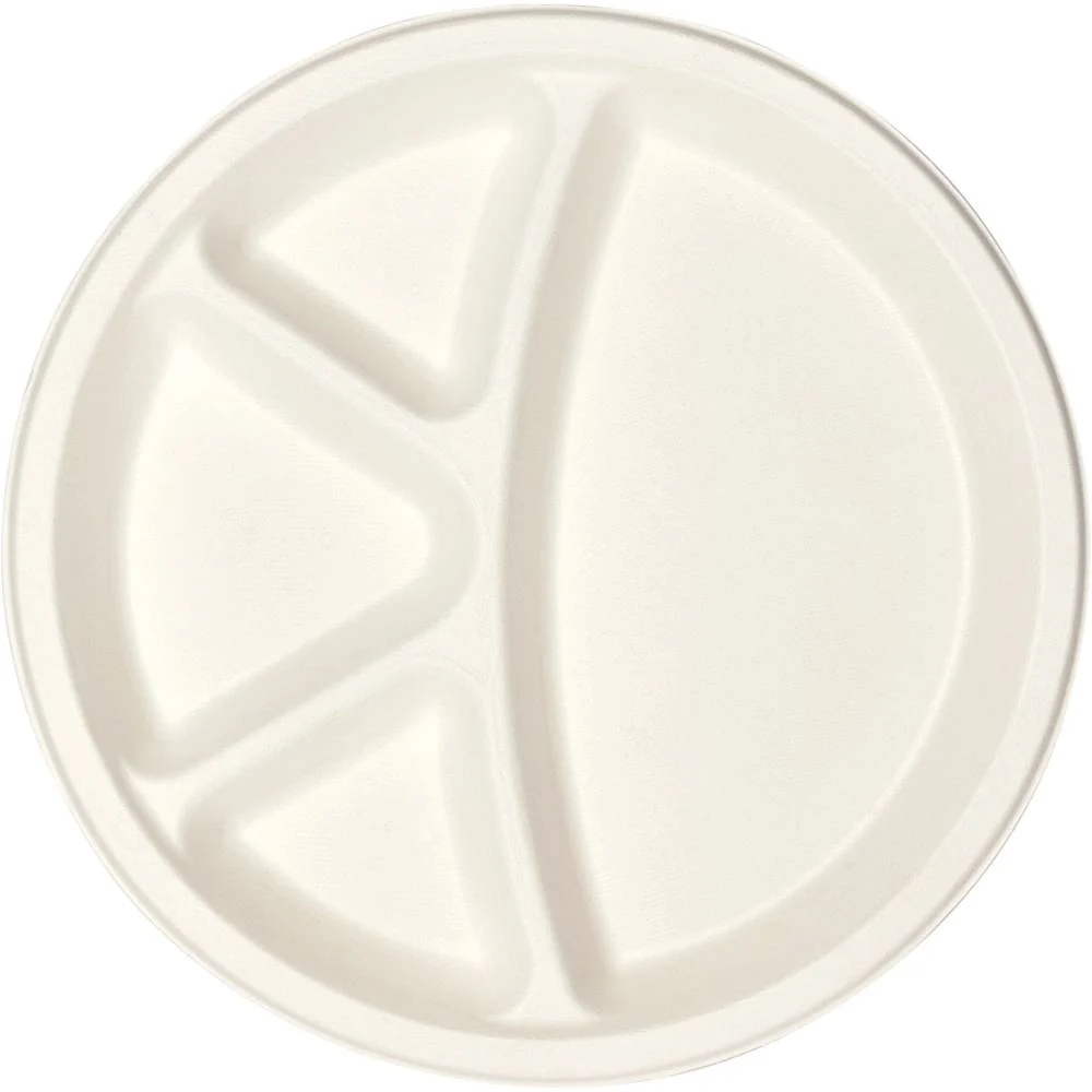 Exim Sonnet Bagasse Disposable Round Plate 4 Compartment 12 inch - (20 Piece)