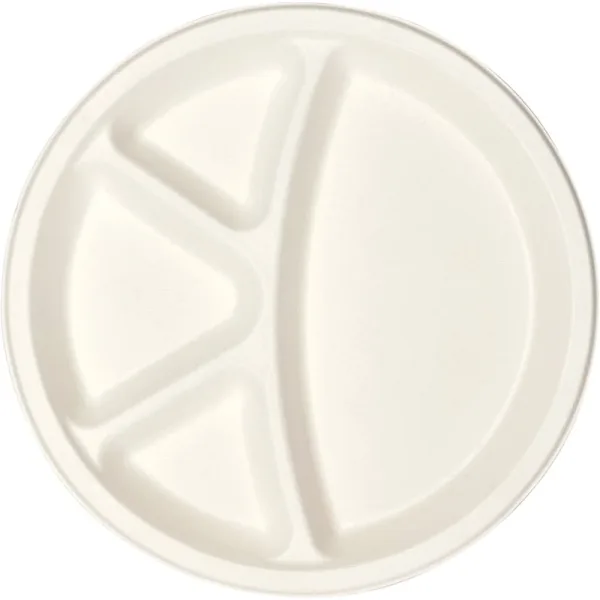 Exim Sonnet Bagasse Disposable Round Plate 4 Compartment 12 inch - (20 Piece)