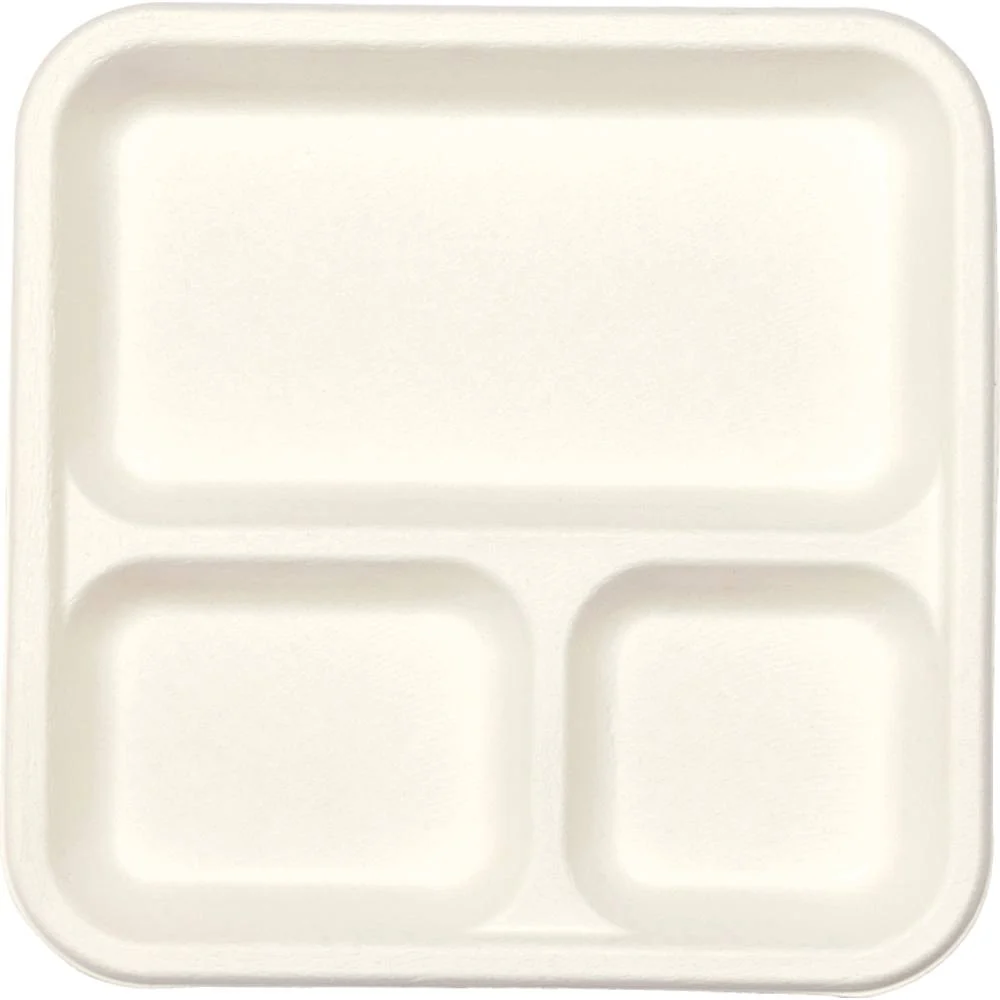Exim Sonnet Bagasse Disposable Square Tray 3 Compartment - (30 Piece)