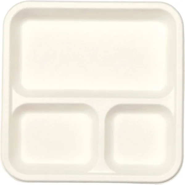Exim Sonnet Bagasse Disposable Square Tray 3 Compartment - (30 Piece)