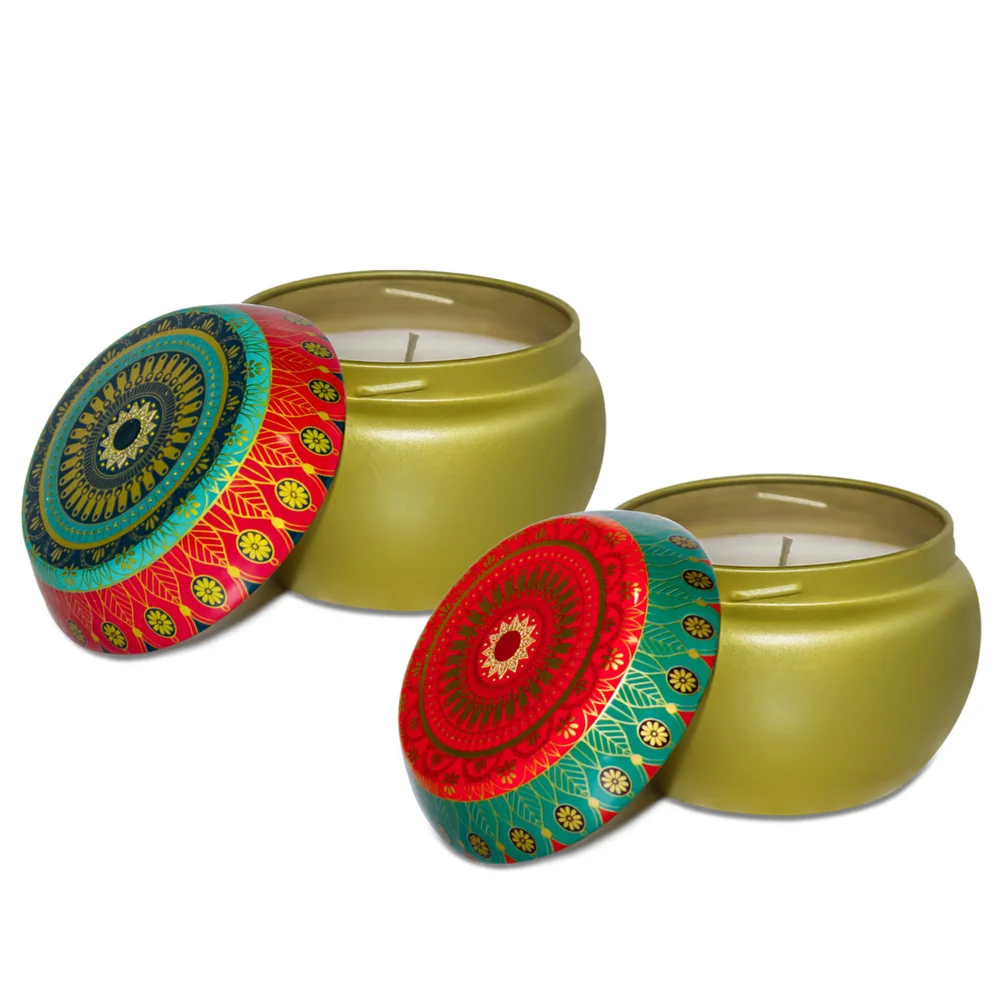 Pan Aromas Scented Tin Candle Tubrose Jasmine Rose Oud - (Pack Of 2)
