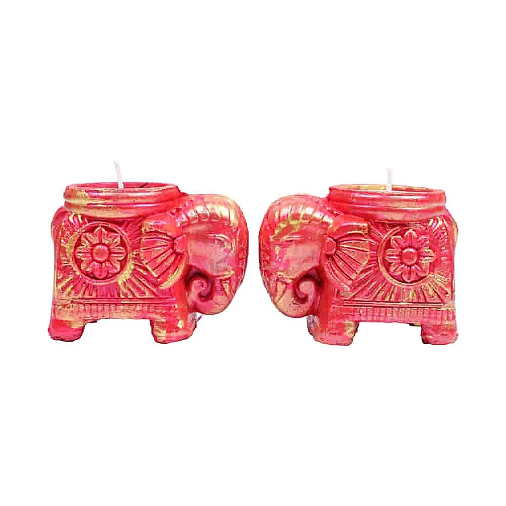 Shubhash Potteries Tea Light Candle Elephant D2 - 2 Pieces