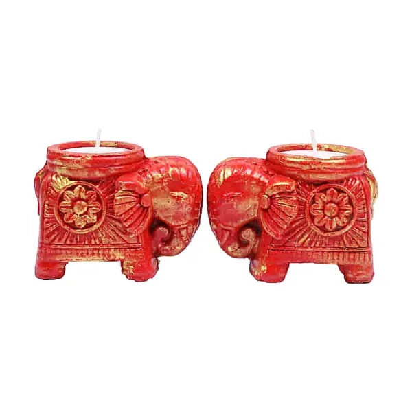 Shubhash Potteries Tea Light Candle Elephant D3 - 2 Pieces