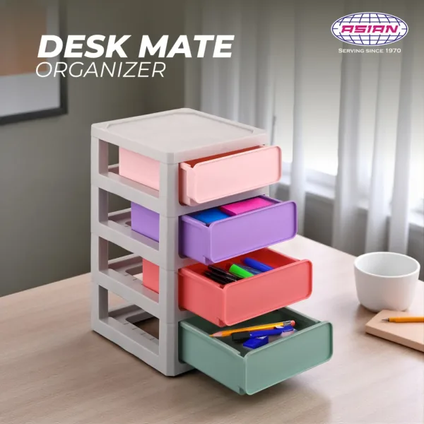Asian Desk Mate 4 Compartment Mini Drawer (Multicolour)