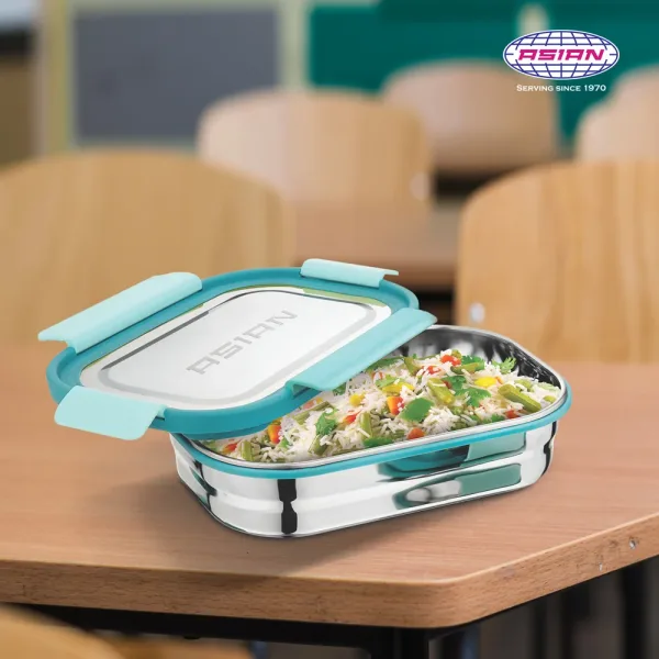 Asian Fresh Bite Stainless Steel Lunch Box (Mud Blue) - 850 ml