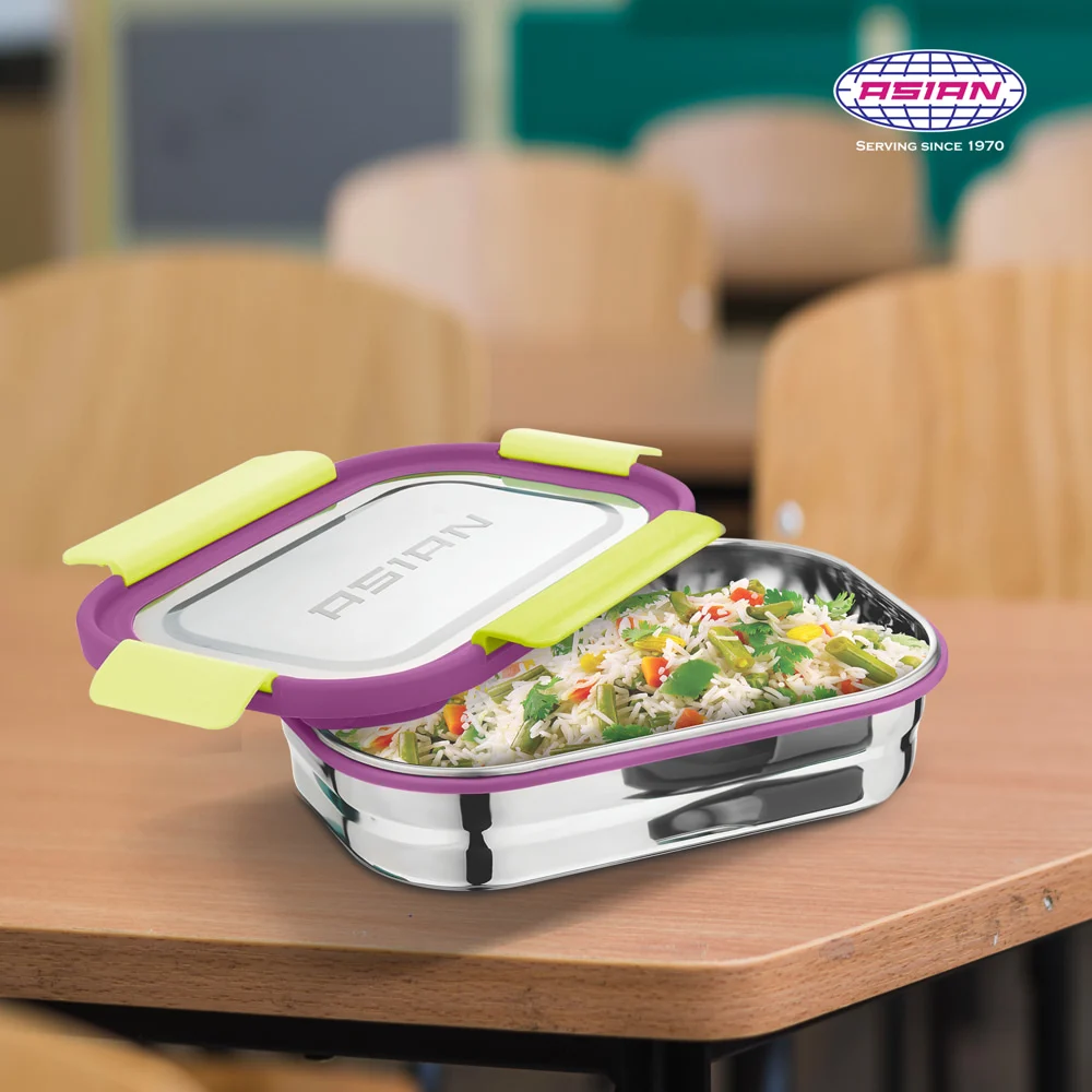 Asian Fresh Bite Stainless Steel Lunch Box (Voilet) - 850 ml
