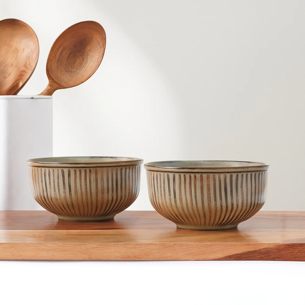 Femora Ceramic Snack Bowl (Brown) 450 ml - Set Of 2