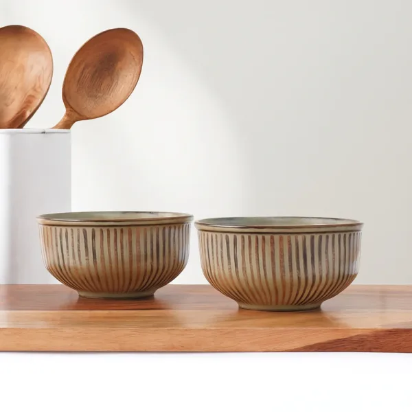 Femora Ceramic Snack Bowl (Brown) 450 ml - Set Of 2