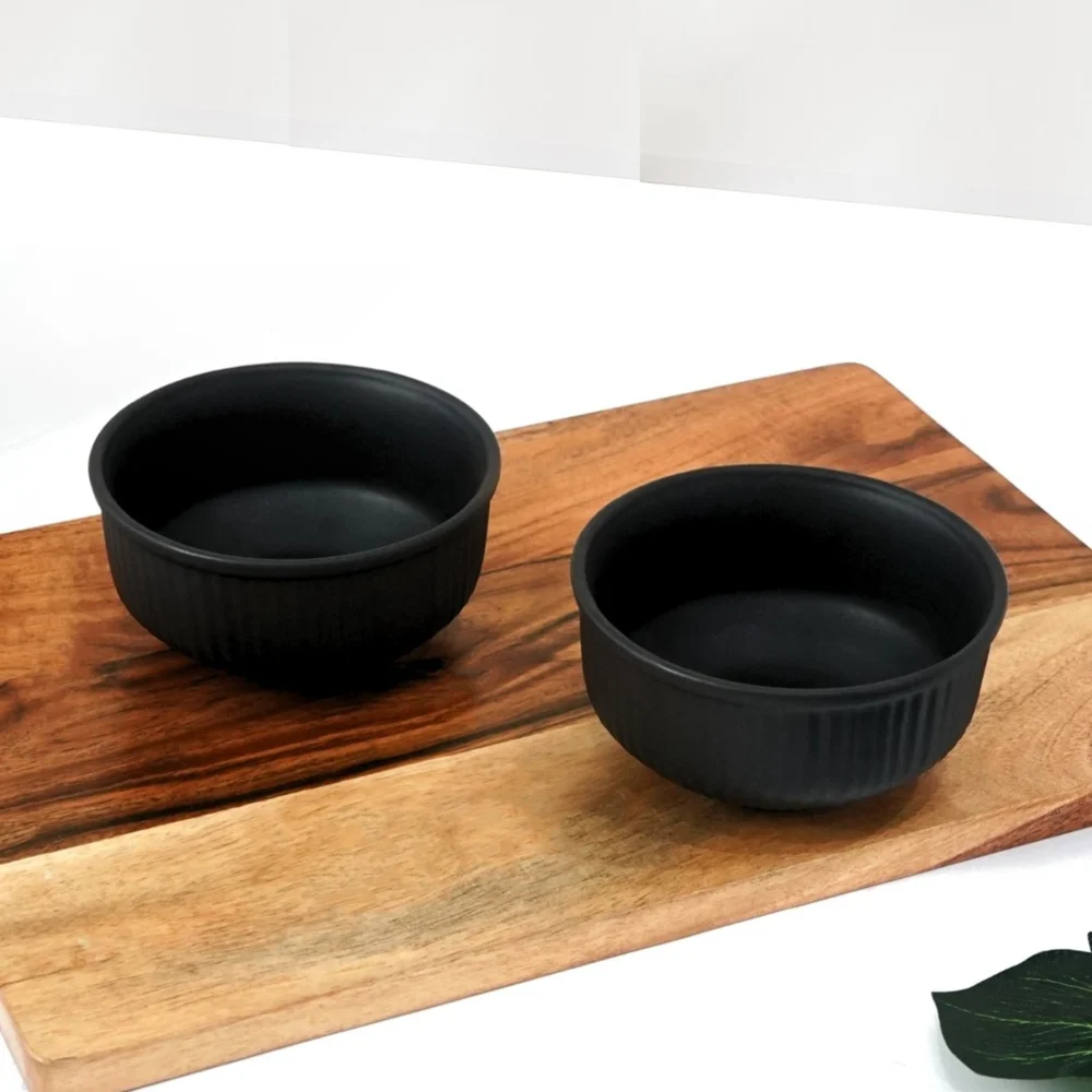 Femora Ceramic Snack Bowl (Black) 450 ml - Set Of 2