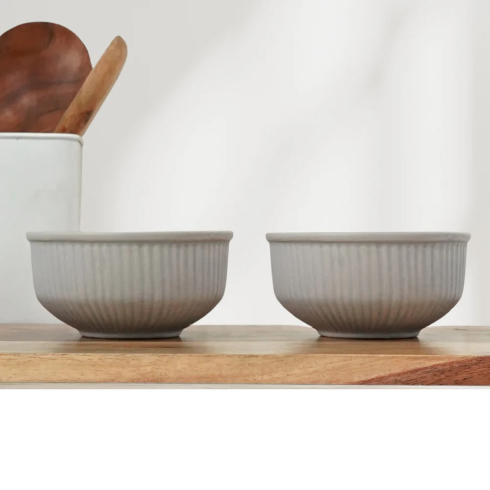 Femora Ceramic Snack Bowl (Grey) 450 ml - Set Of 2