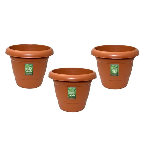 Krish Plastic Planters Pot (Brown) - Set Of 3