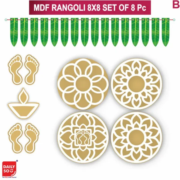 Dailyso Mdf Rangoli Stencil Combo D2 8 Inch - Pack Of 8