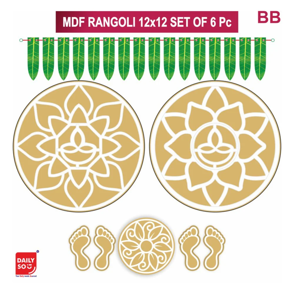 Dailyso Mdf Rangoli Stencil Combo 12 Inch D2 - Pack Of 6
