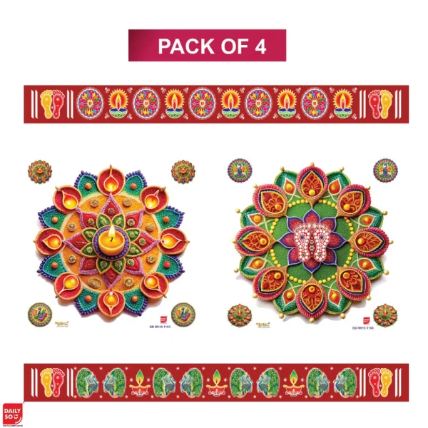 Dailyso Regular Holo Rangoli With 4 Stickers & Umara Patti D2 38 Cm - Pack Of 4